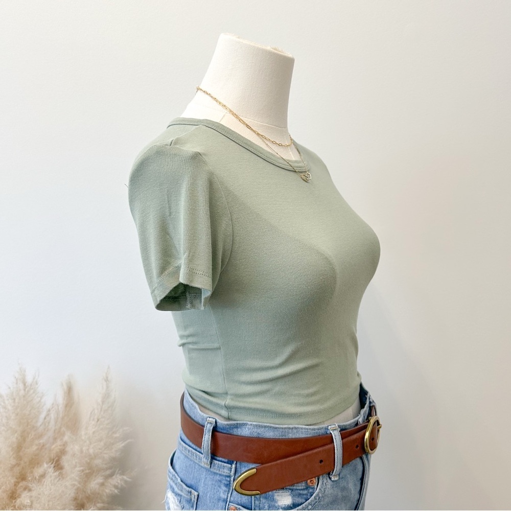 Zara Light Green Short Sleeve Crop Top - Picture 4 of 8